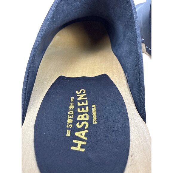 Swedish Hasbeens Women's Husband Black Leather Wooden Sole Clogs SZ EU 36 , US 6 - Picture 9 of 14